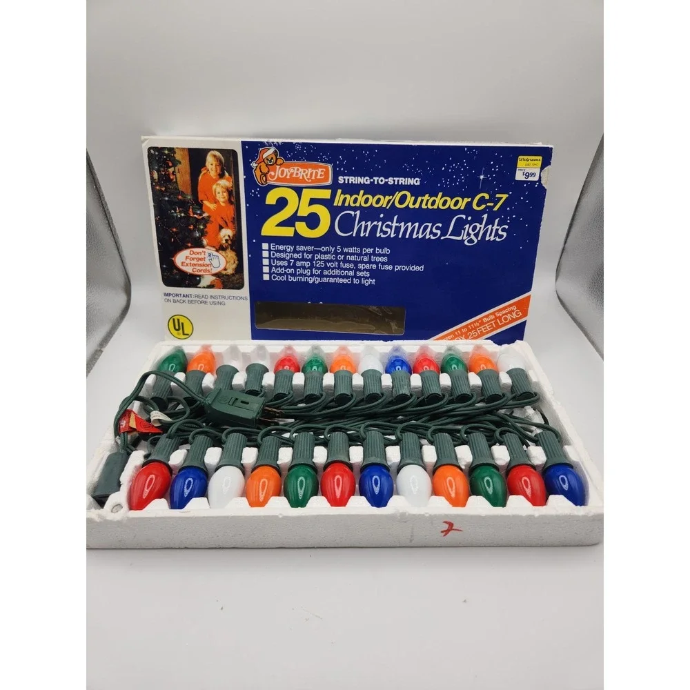 VTG JOYBRITE 25 OUTDOOR C-7 Christmas Lights 25 Ft  Multicolor 7 Amp 125 Volt